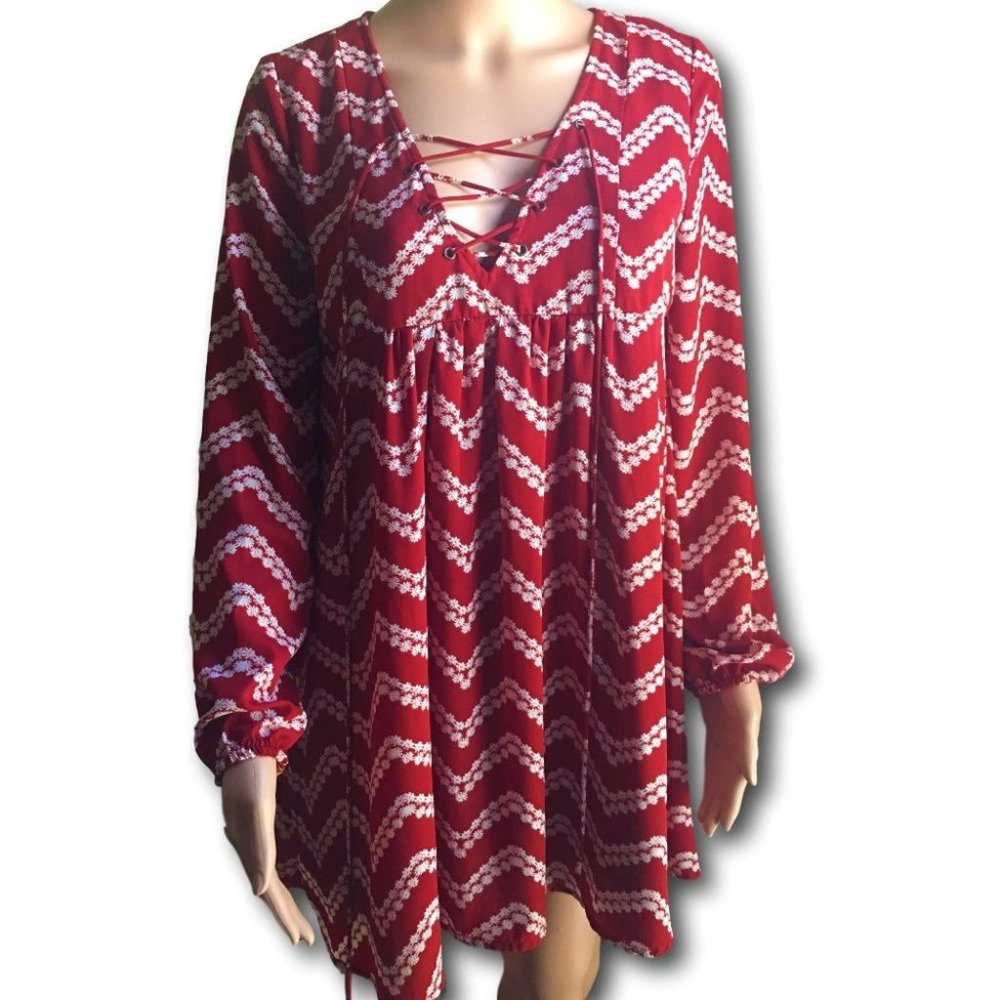 Blu Pepper  Chevron Print Dress - Red